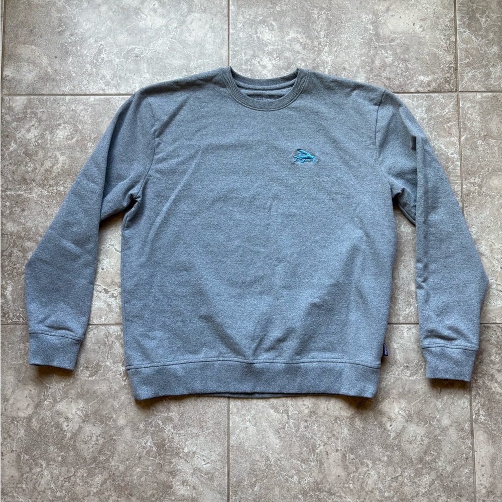 Patagonia Uprisal Crewneck Sweater Grey Fish Embroidery Size Large